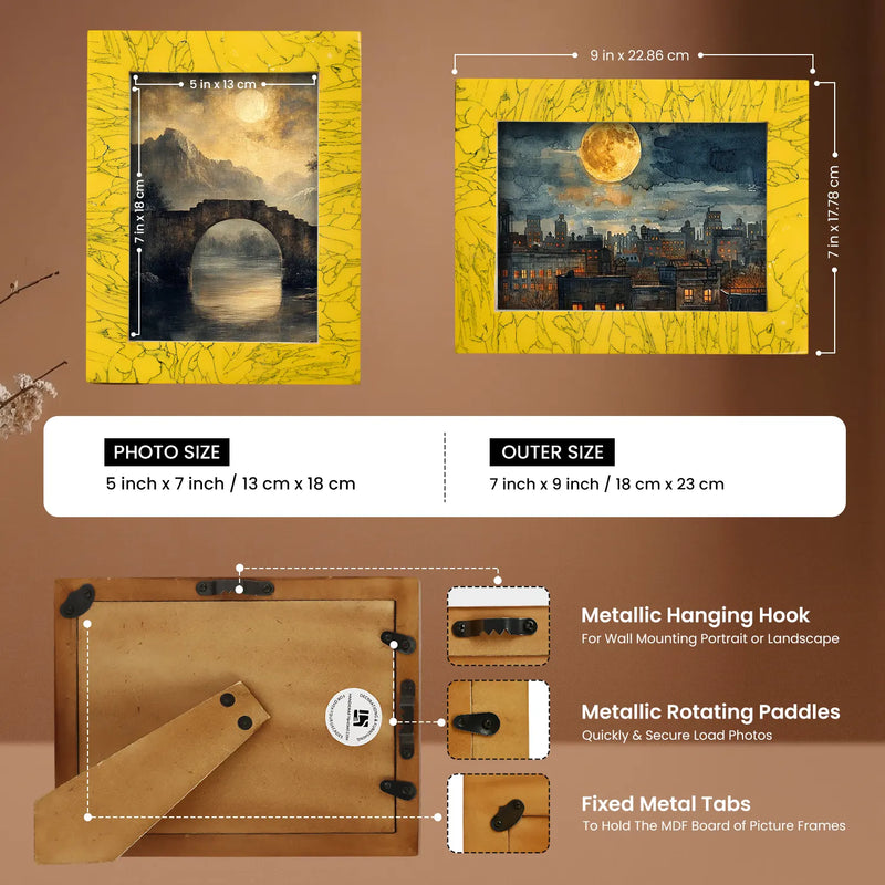 Size Chart for Picture Frames Handmade Yellow Collection Resin Inlay Yellow 5x7