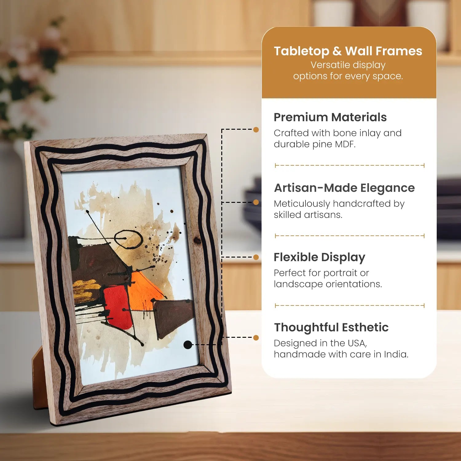 Picture Frame Flow Edge Collection Wood & Resin Inlay Natural & Black– 4x6 & 5x7"