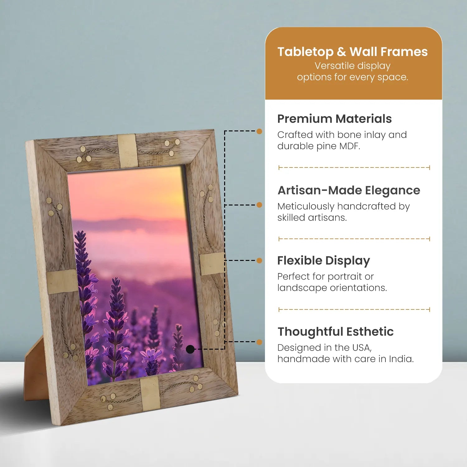 Picture Frame Midline Brass Pattern Collection Wood & Brass Inlay Multicolor – 4x6 & 5x7"