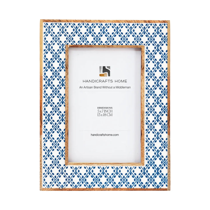 Handmade Rhythm Diamond Picture Frame Blue Resin Inlay 4x6 5x7 8x10, for tabletop or wall display