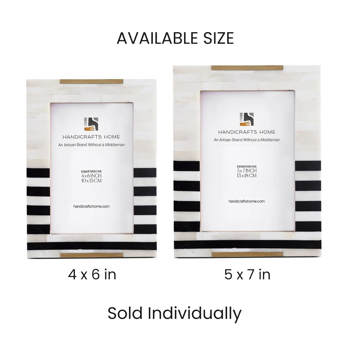 Handmade Black Bone & Brass Inlay Picture Frame - West Coast Naples - 4x6 & 5x7, for tabletop or wall display