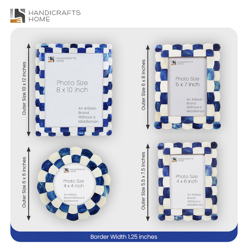 Size Chart for Baby Round Picture Frame Scalloped Collection Bone Inlay Blue 4x4