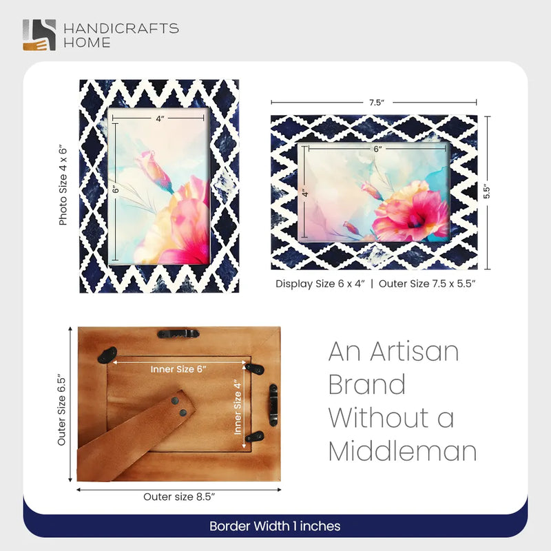 Size Chart for photo frame indigo pattern white blue 4x6 inch