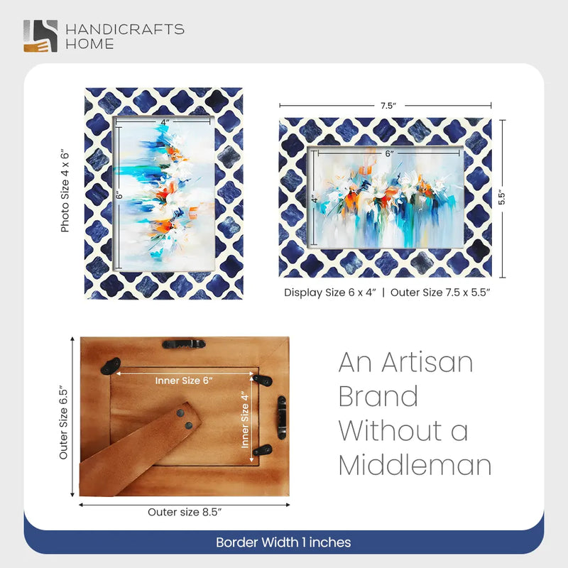 Size Chart for Picture Frame Indigo Collection Bone & Resin Inlay, Blue - White, 4