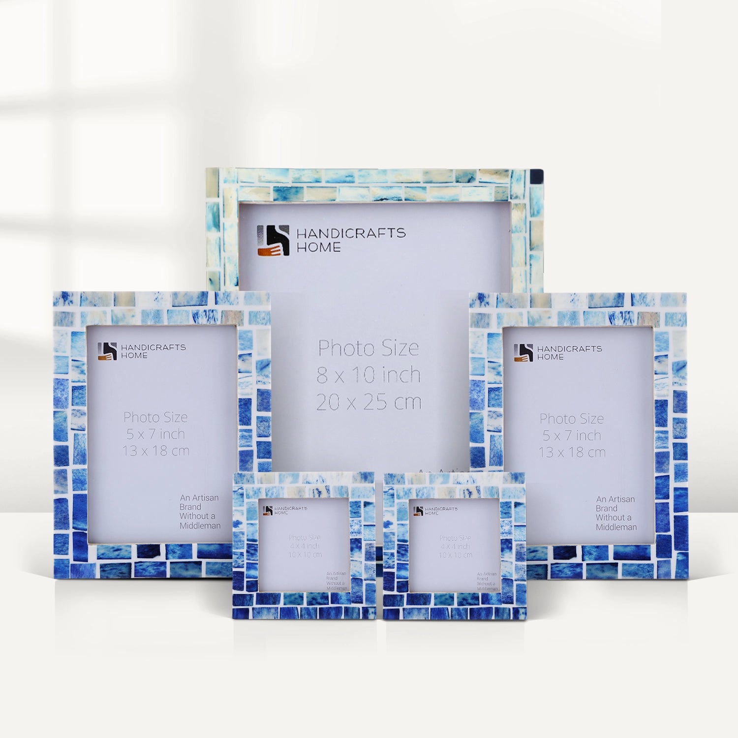 Indigo Mosaic Bone Inlay Picture Frame Set (5-Pieces)