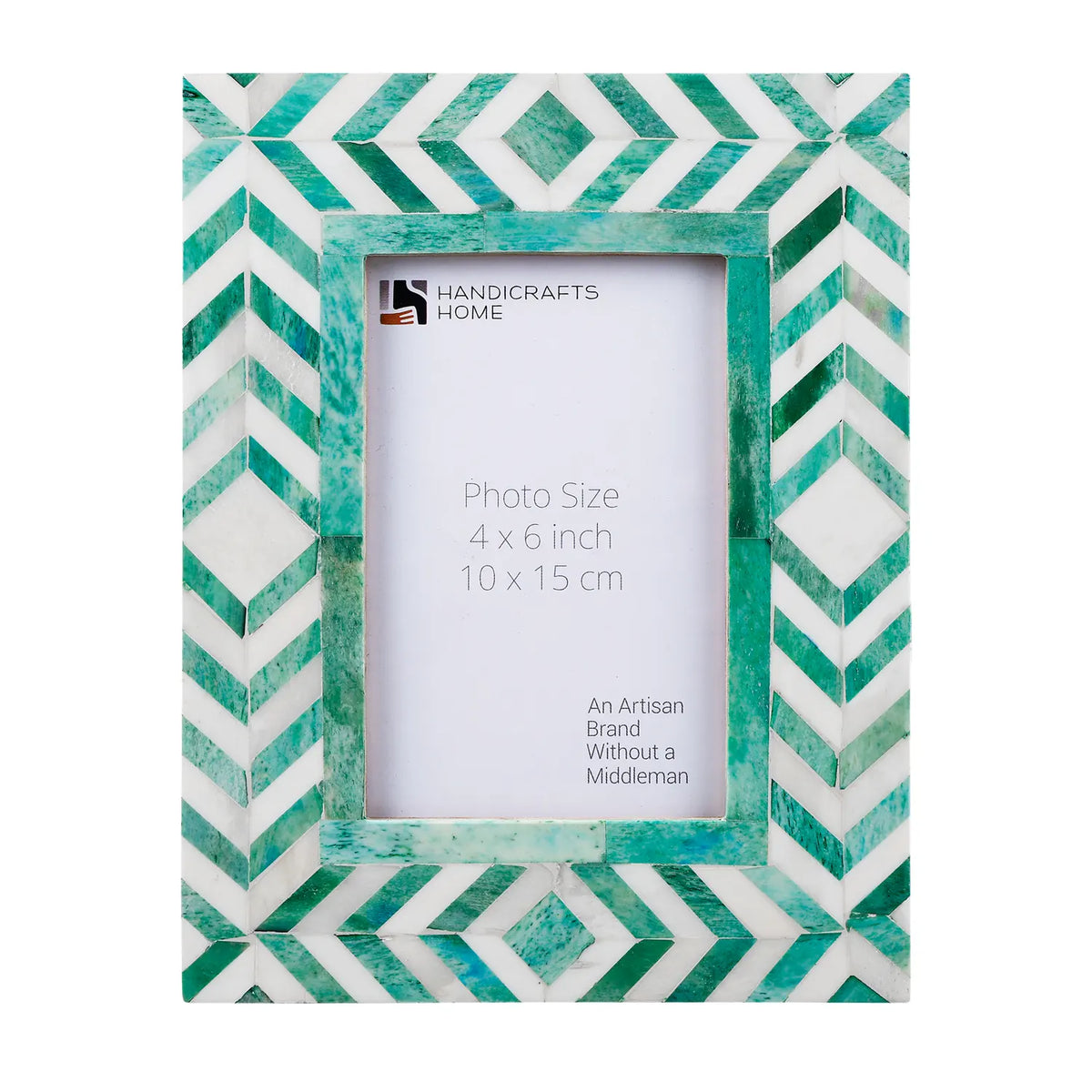 Handmade Taj Bone Inlay Picture Frame - Taj Chevron - 4x6, for tabletop or wall display