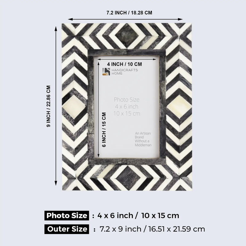 Size Chart for Photo Frame Mosaic Slate Chevron Collection Bone Inlay Grey White 4x6