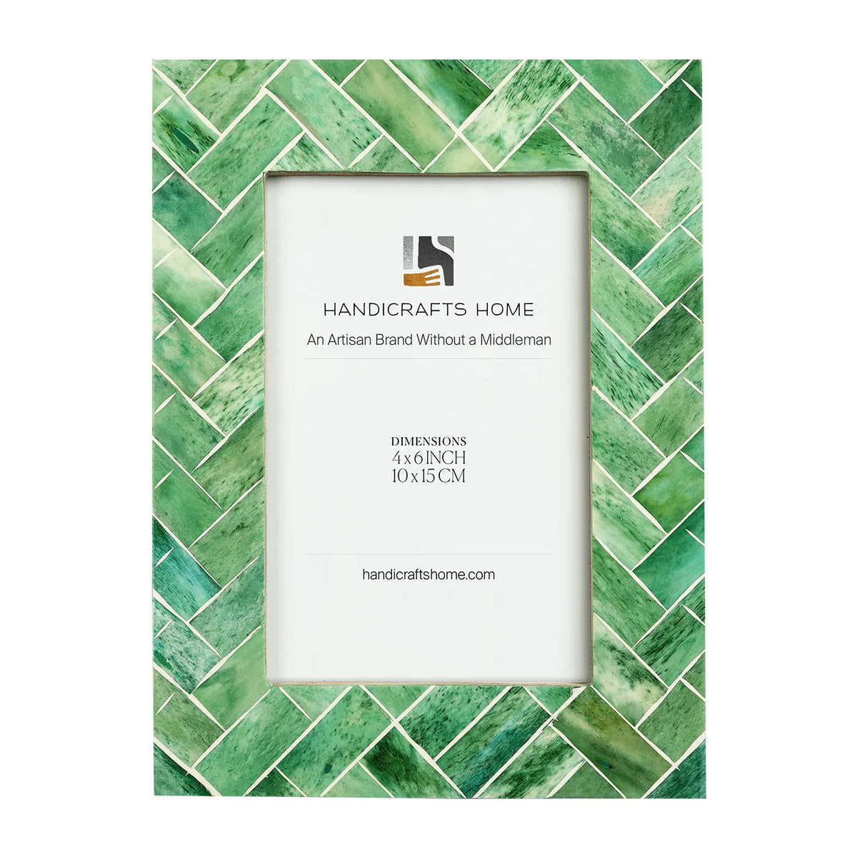 Handmade Green Bone Inlay Picture Frame - Leaf Collection - 4x6, for tabletop or wall display