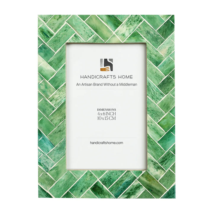 Handmade Green Bone Inlay Picture Frame - Leaf Collection - 4x6, for tabletop or wall display