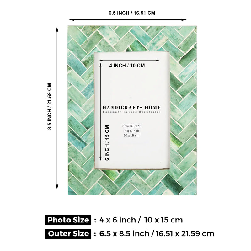 Size Chart for Picture Frame Green Leaf Collection Bone Inlay Green & White – 4x6