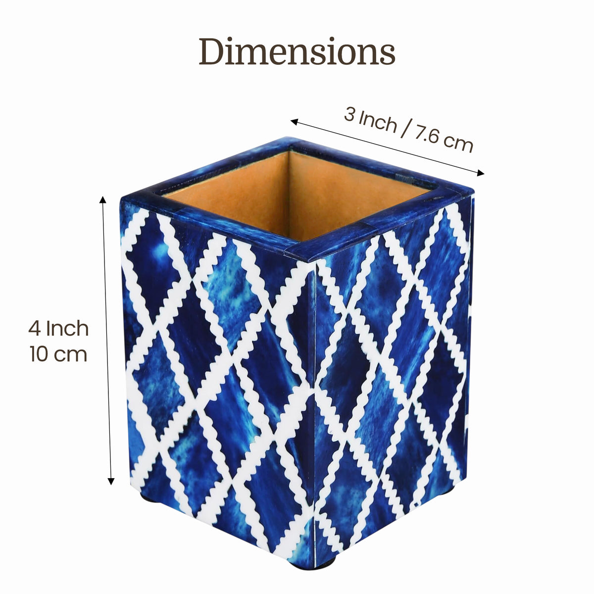 Pen holder moroccan art diamond blue 3x4 Inch