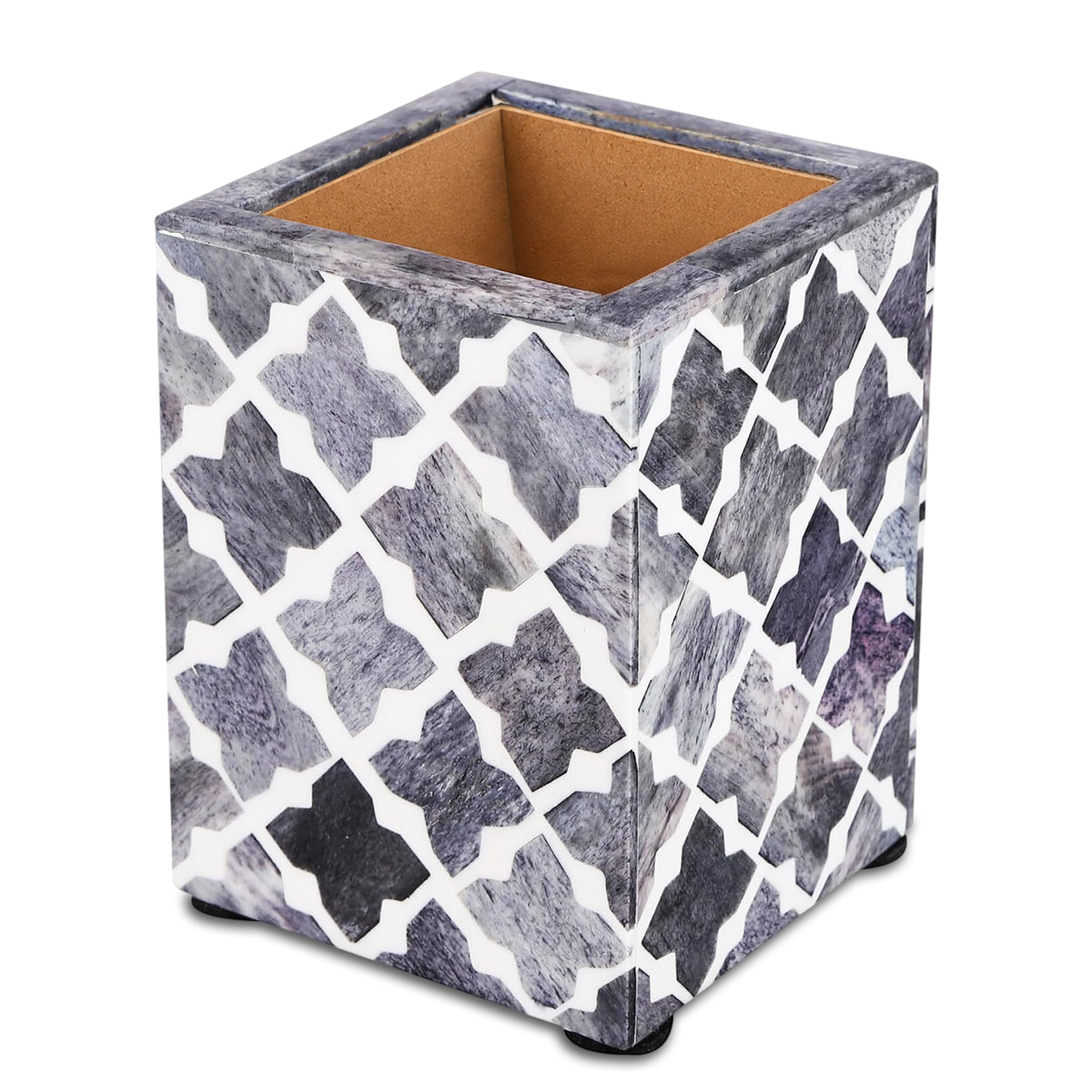 Quatrefoil art inspired pen pencil holder available in grey 3x4 Inch