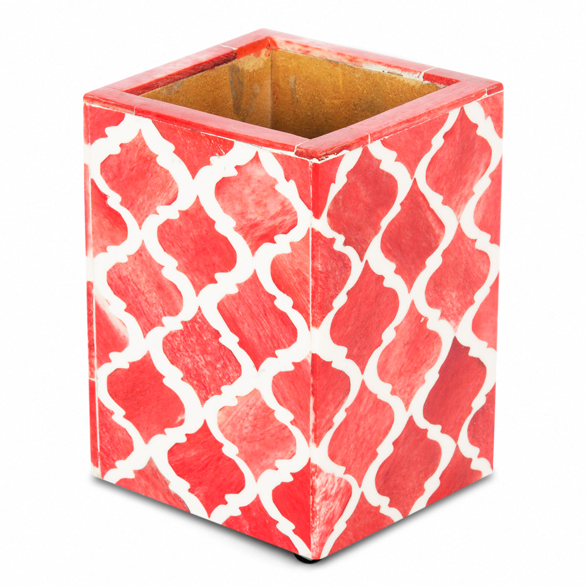 Mumtaz Bone & Resin Inlay Desk Organizer | Red & White | 3x3x4"