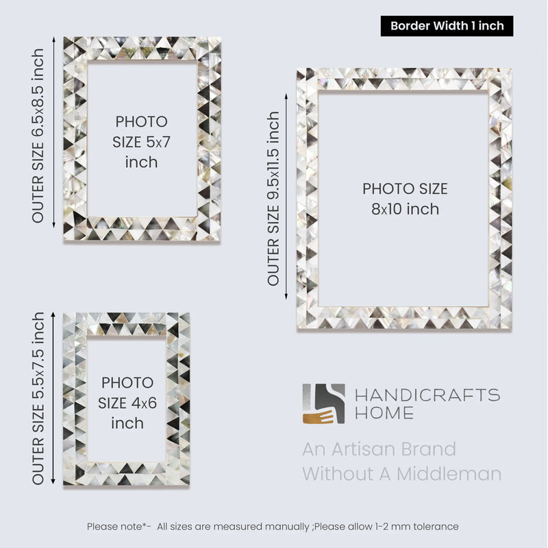 Size Chart for Picture Frames Pearlescent Abyss Collection Mother of Pearl White 3 Sizes