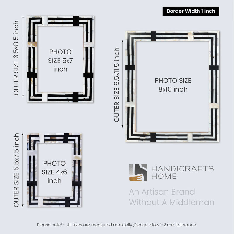 Size Chart for Picture Frames Pearlescent Motif Pattern Collection Mother of Pearl Resin Inlay Black 3 Sizes