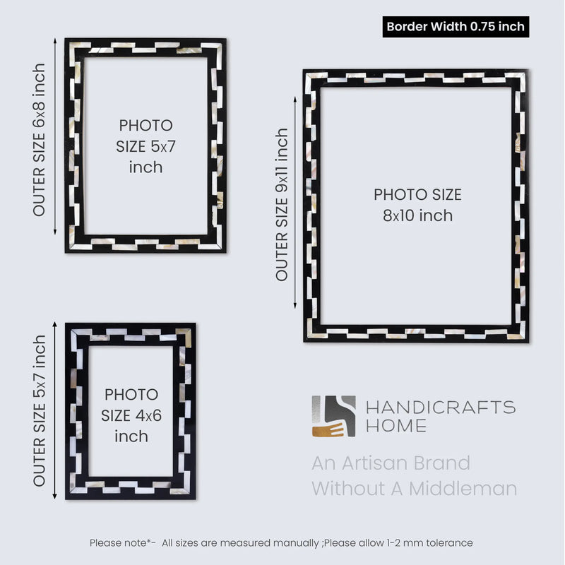 Size Chart for Picture Frames Pearlescent Tiptoe Collection Mother of Pearl & Resin Inlay, 3 Sizes