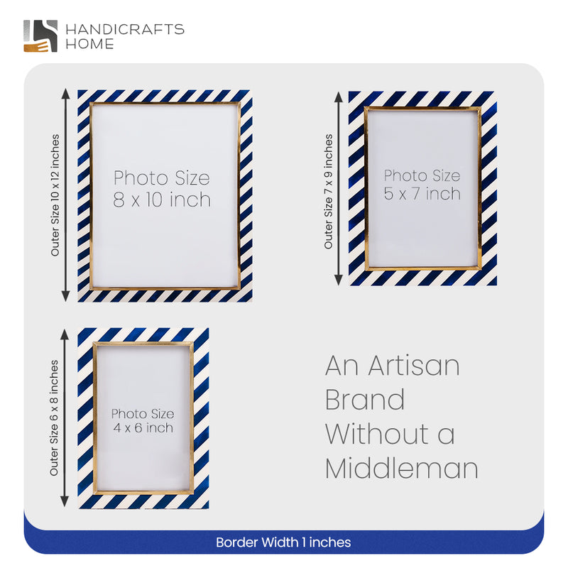 Size Chart for Halo Gondola Blue White Resin & Brass Inlay Picture Frames