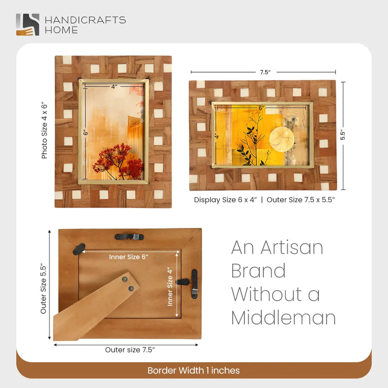 Size Chart for Picture Frame Halo Parquet Collection Brass, Resin & Wood Inlay Brown & White – 4x6 & 5x7