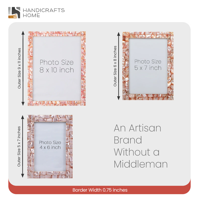 Size Chart for Picture Frame Mother of Pearl Collection  Pack of 2 Pink - 3 Sizes