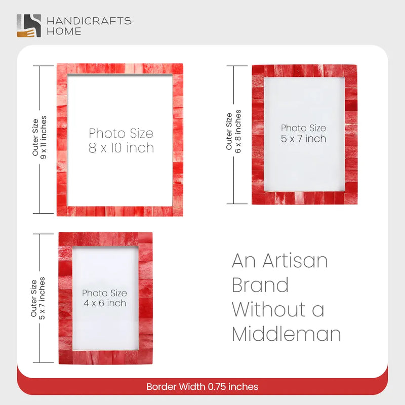 Size Chart for Picture Frame Classic Pattern Collection Bone Inlay Red, Pack of 2, 3 sizes