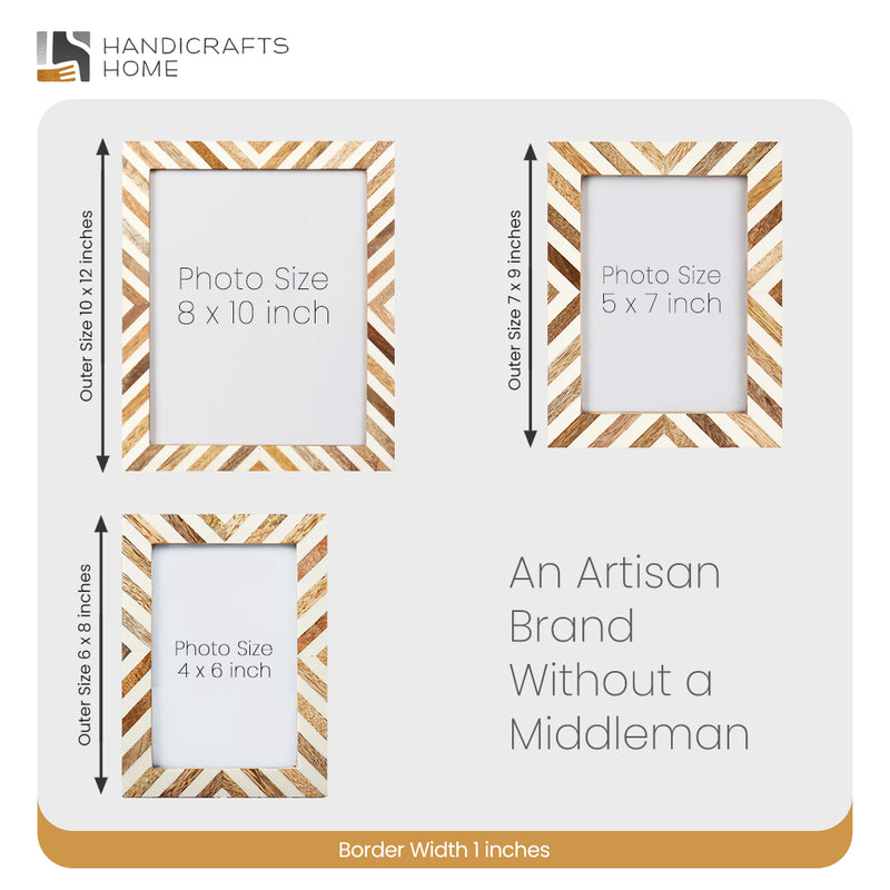 Size Chart for Picture Frame Hypno Calm Collection Bone Inlay Resin Brown White -4x6 5x7 8x10