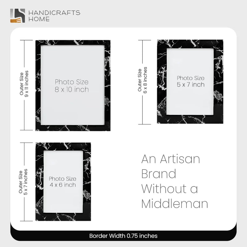 Size Chart for Picture Frame Rare Earth Marble Collection Resin Inlay Black – 3 Sizes
