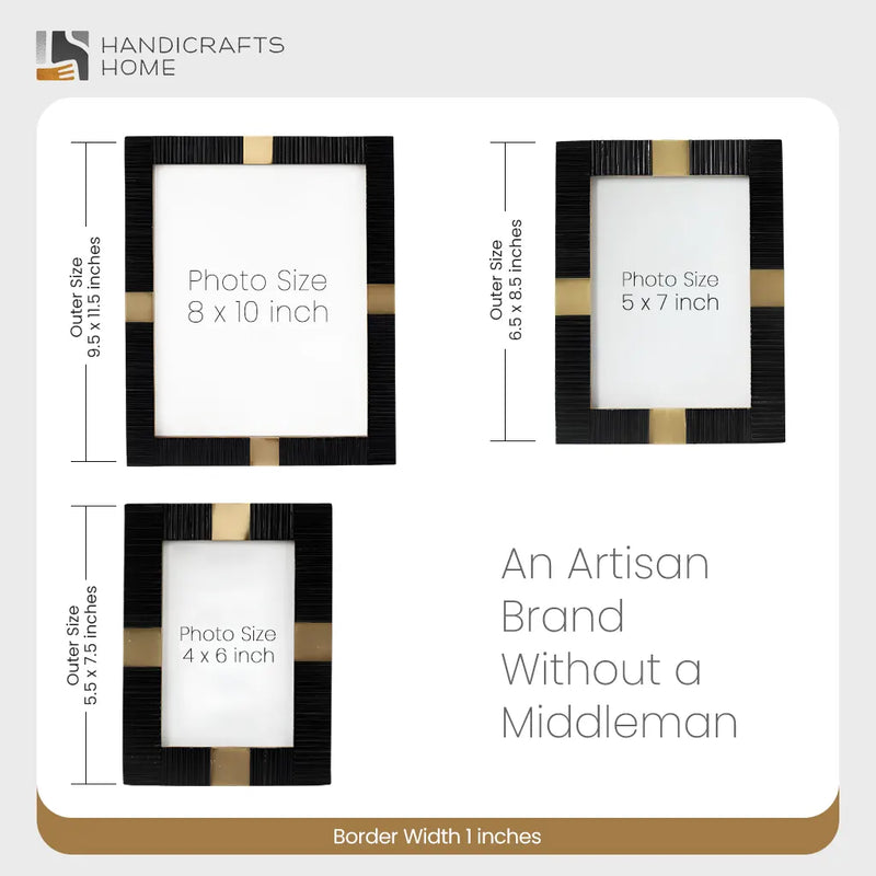 Size Chart for Picture Frame Deco Accent Collection Resin & Brass Inlay Black– 3 Sizes