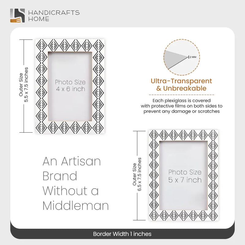 Size Chart for Black White Resin Inlay Diamond Arts Picture Frame 4x6 5x7