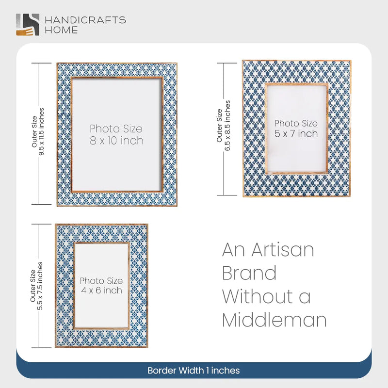 Size Chart for Rhythm Diamond Picture Frame Blue Resin Inlay 4x6 5x7 8x10