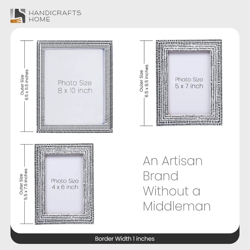 Size Chart for Rhythm Particle Picture Frame B&W Resin Inlay 4x6 5x7 8x10