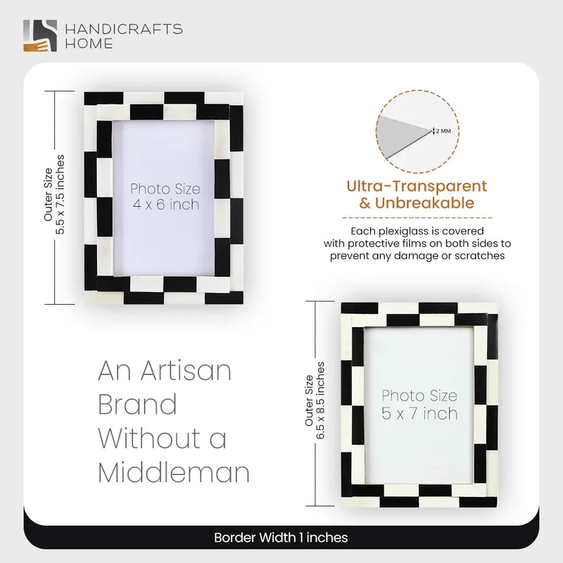 Size Chart for Picture Frame Silhouette Shuffled Collection Bone Inlay Multi-Color – 4x6, 5x7