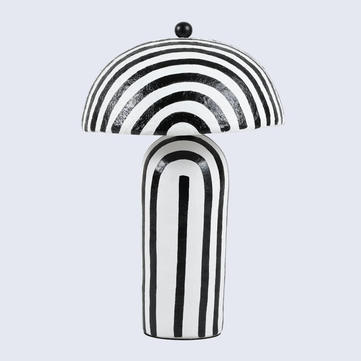 Black & White Striped Paper Mache Table Lamp – 19" x 12"
