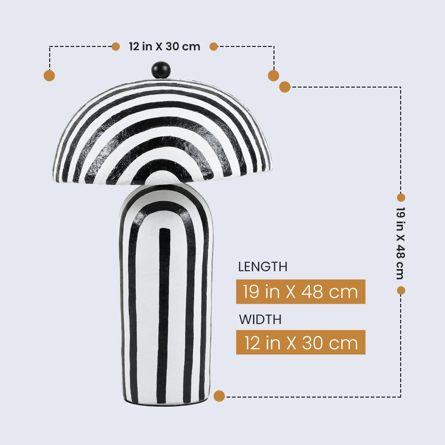 Black & White Striped Paper Mache Table Lamp – 19" x 12"
