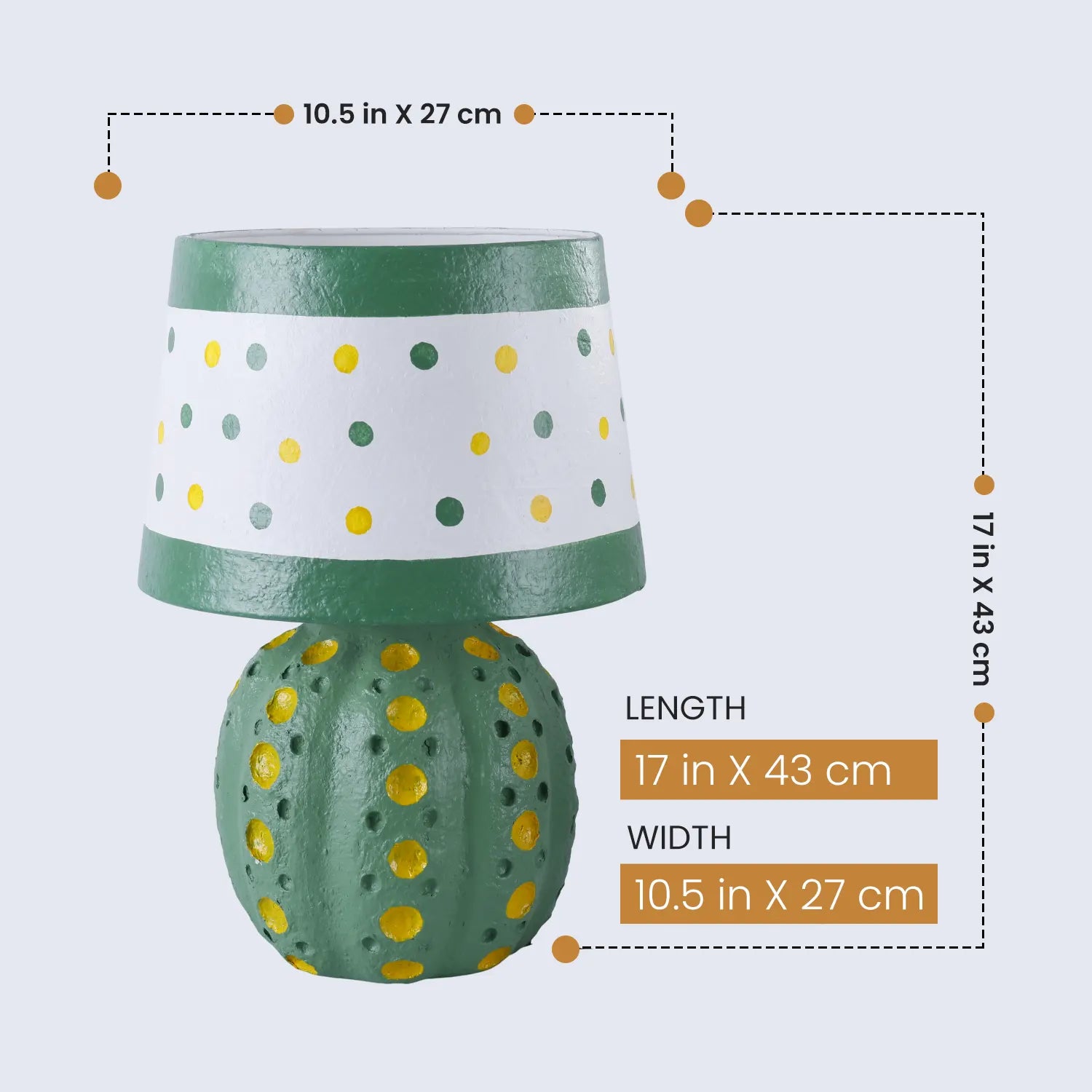 Green Polka Dot Table Lamp – Handcrafted Paper Mache Accent Lamp