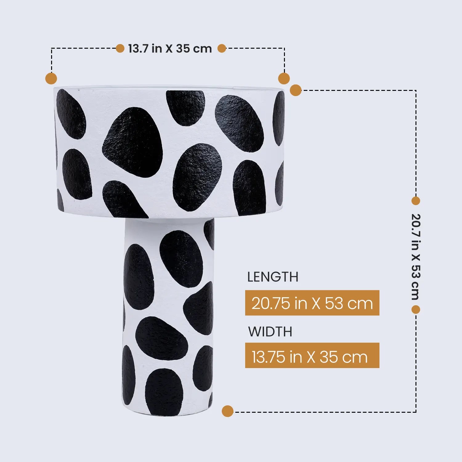 Black & White Abstract Spot Paper Mache Table Lamp
