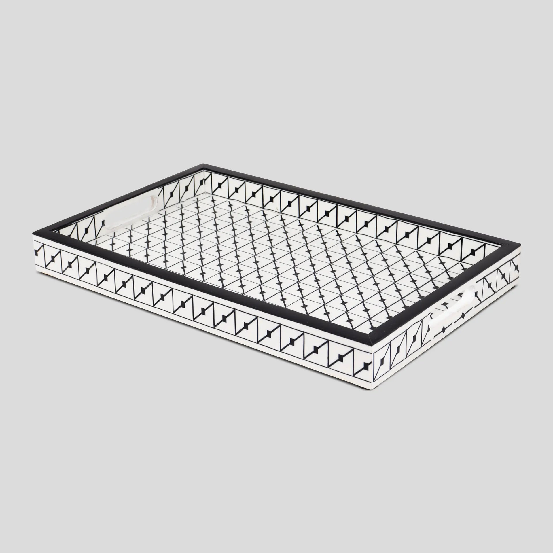 Illusion Tiktak Decorative Tray 17x11 Black White Ottoman