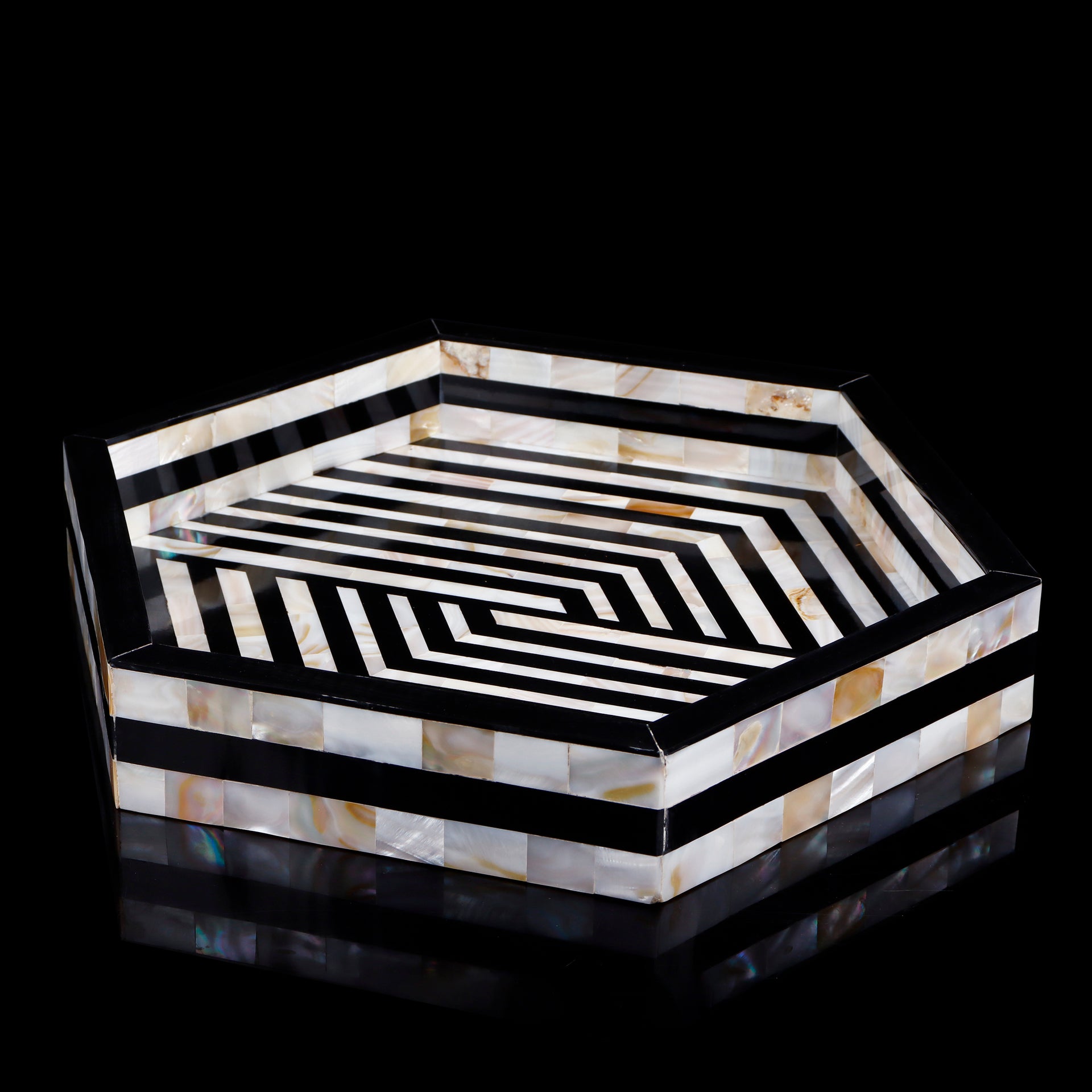 Mother of Pearl Decorative Tray 12" Black White Table Tray