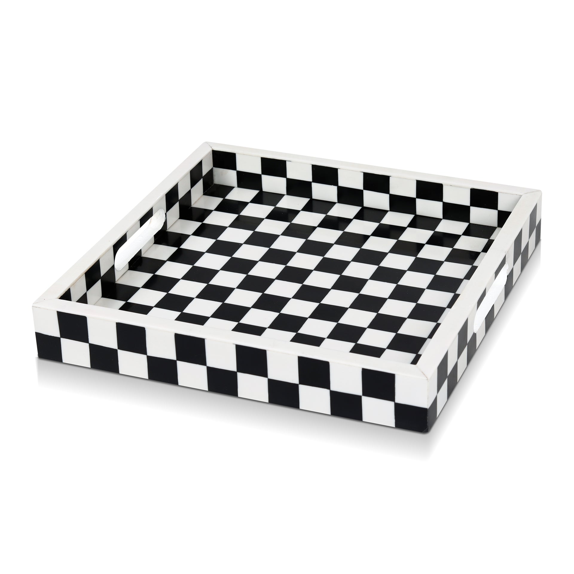 Decorative Tray 12x12 B&W Checkered Tabletop Home Decor Gift