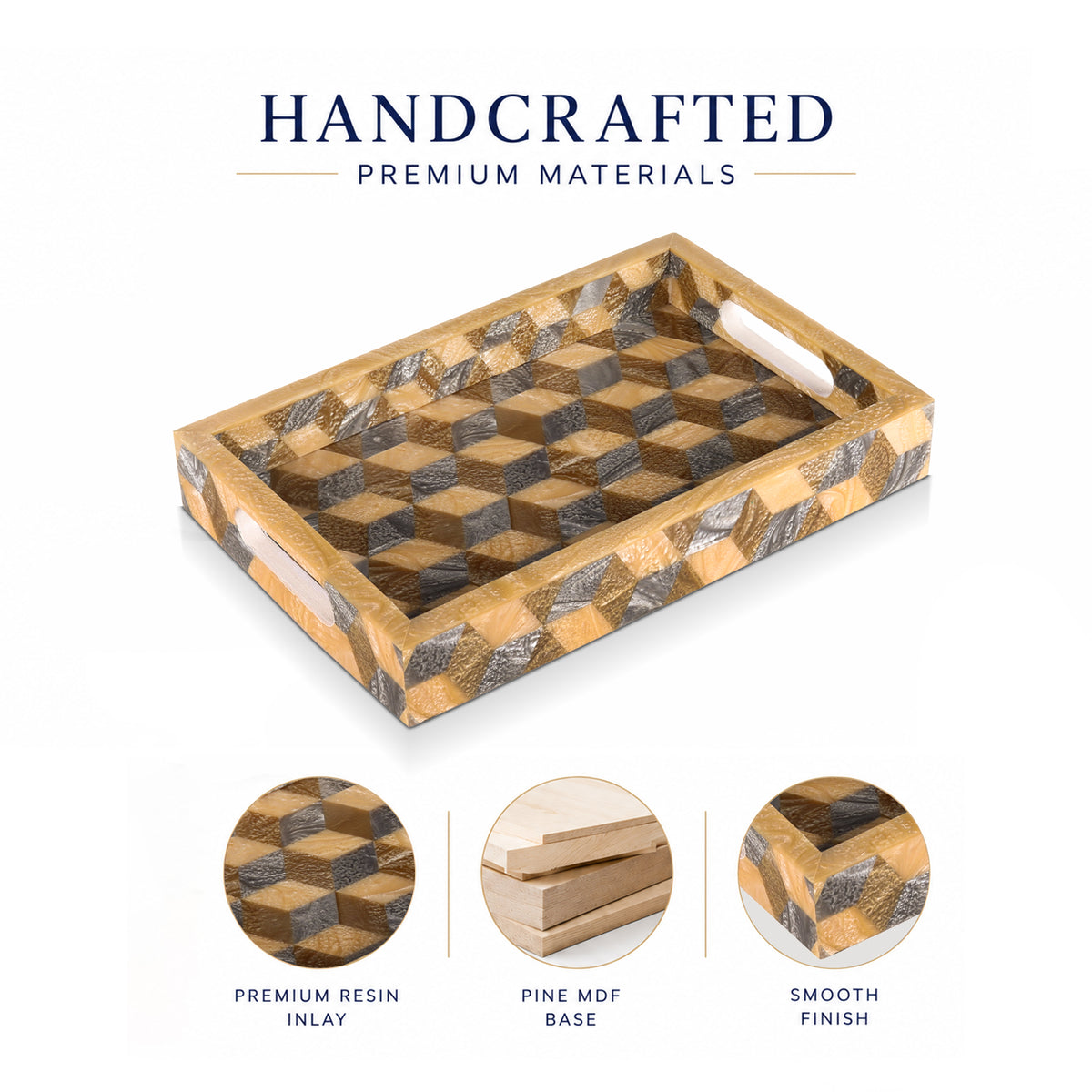 Decorative Tray Modern 3D Pattern Resin Inlay Vanity Organizer – 12" x 8"