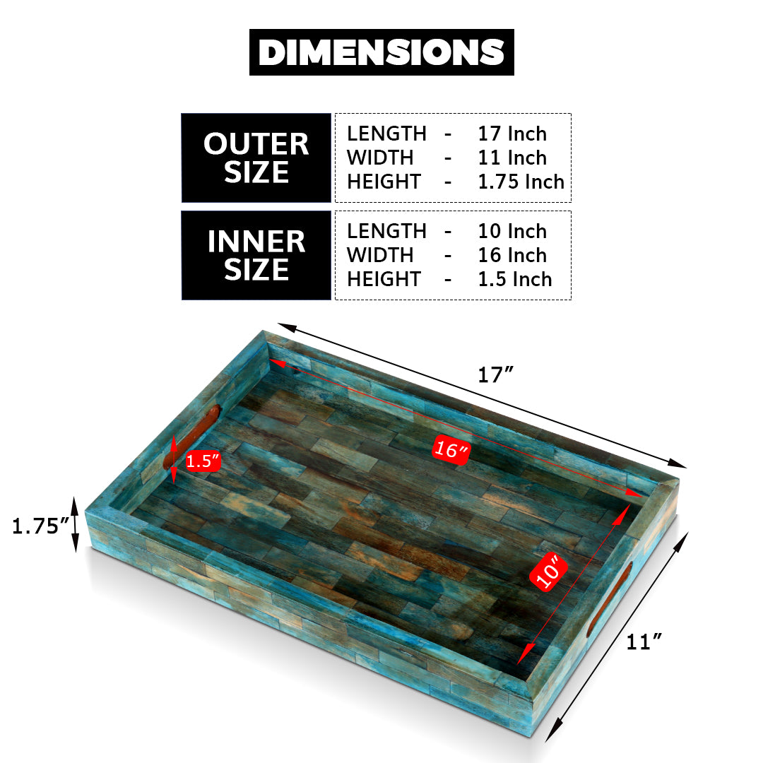 Verdigris Bone Inlay Table Decorative Ottoman Serving Trays