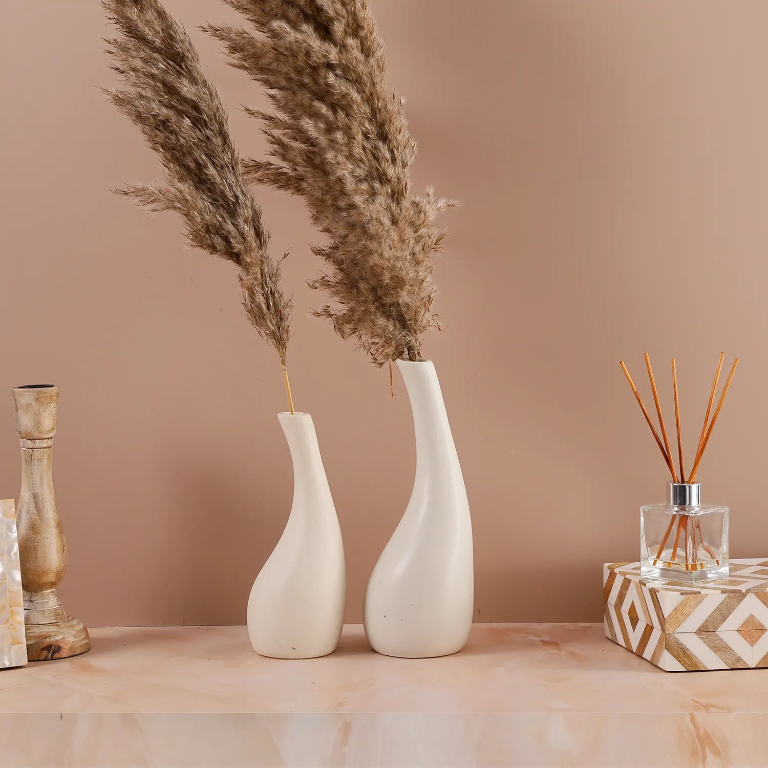 White Ceramic Vase Set of 2, Tear Drop Decorative Vases