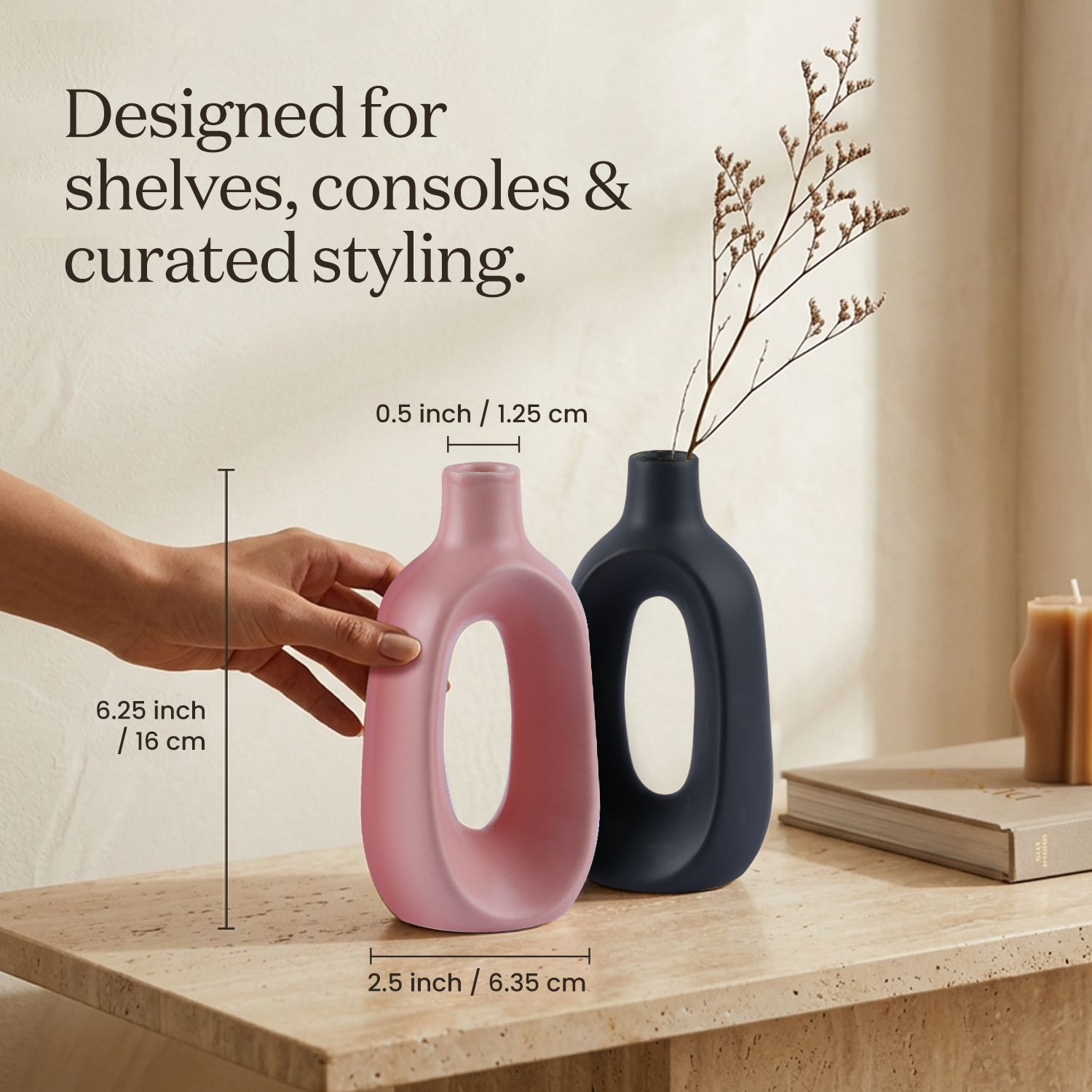 Ceramic Vase Set of Handmade Black & Pink Vases - Hallow