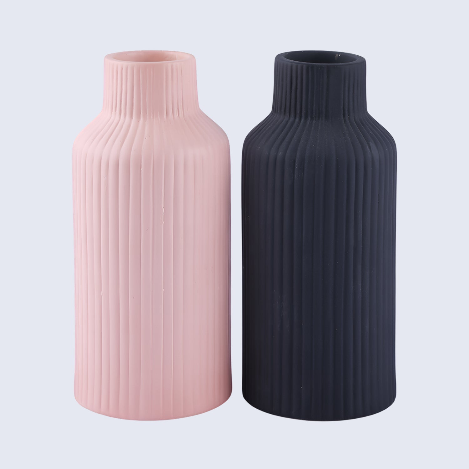 Hand-Carved Pink & Black Ceramic Vase Set Shelf & Console