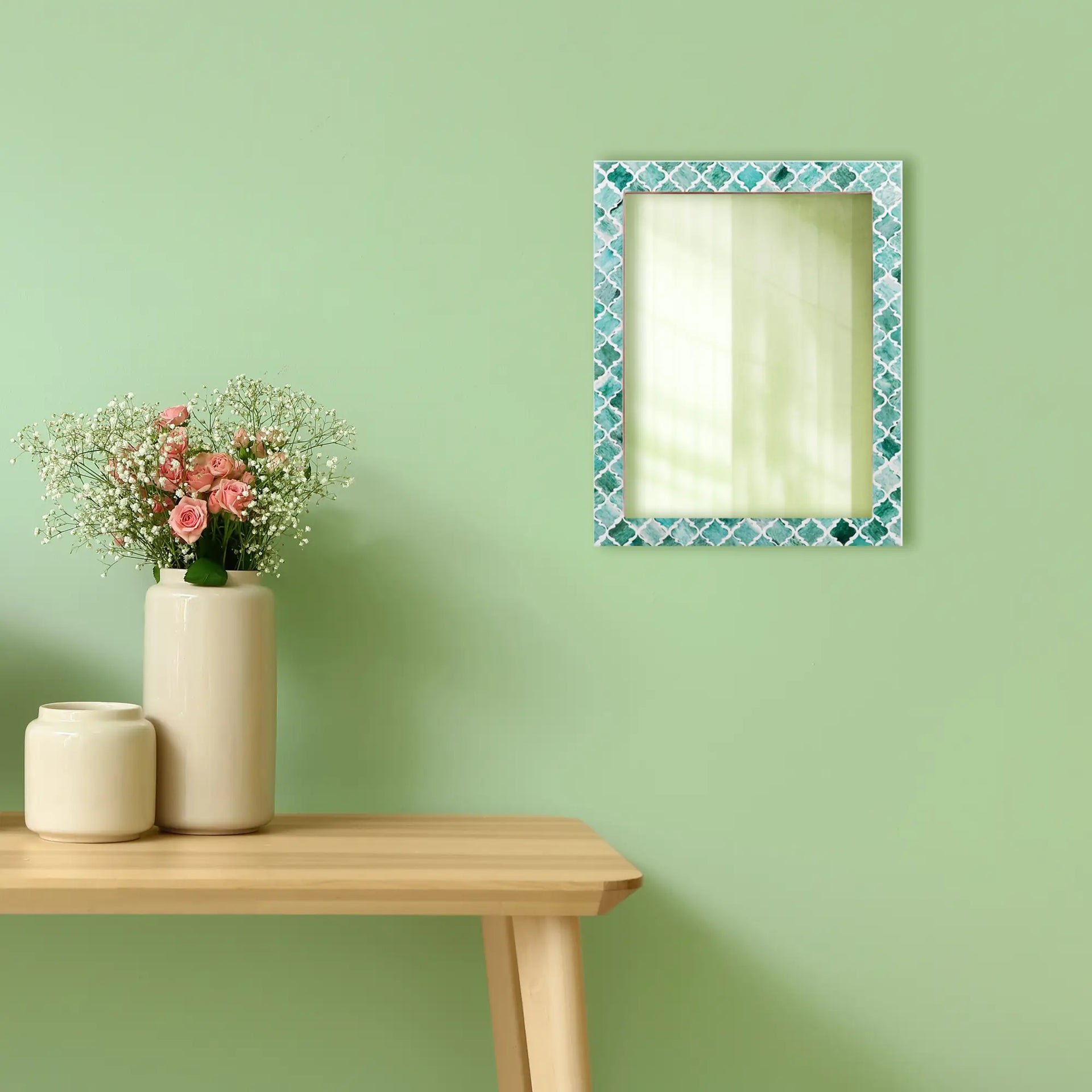 Make To Order Moroccan Green Mirror Bone & Resin Inlay Collection in 4 Sizes