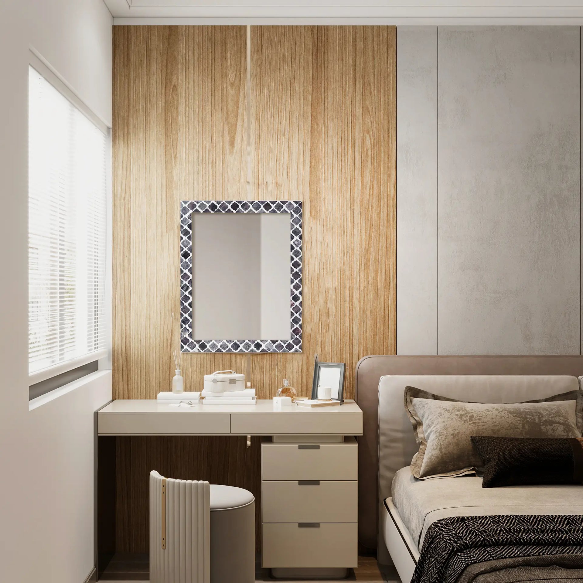 Make To Order Moroccan Grey Mirror Bone & Resin Inlay Collection in 4 Sizes