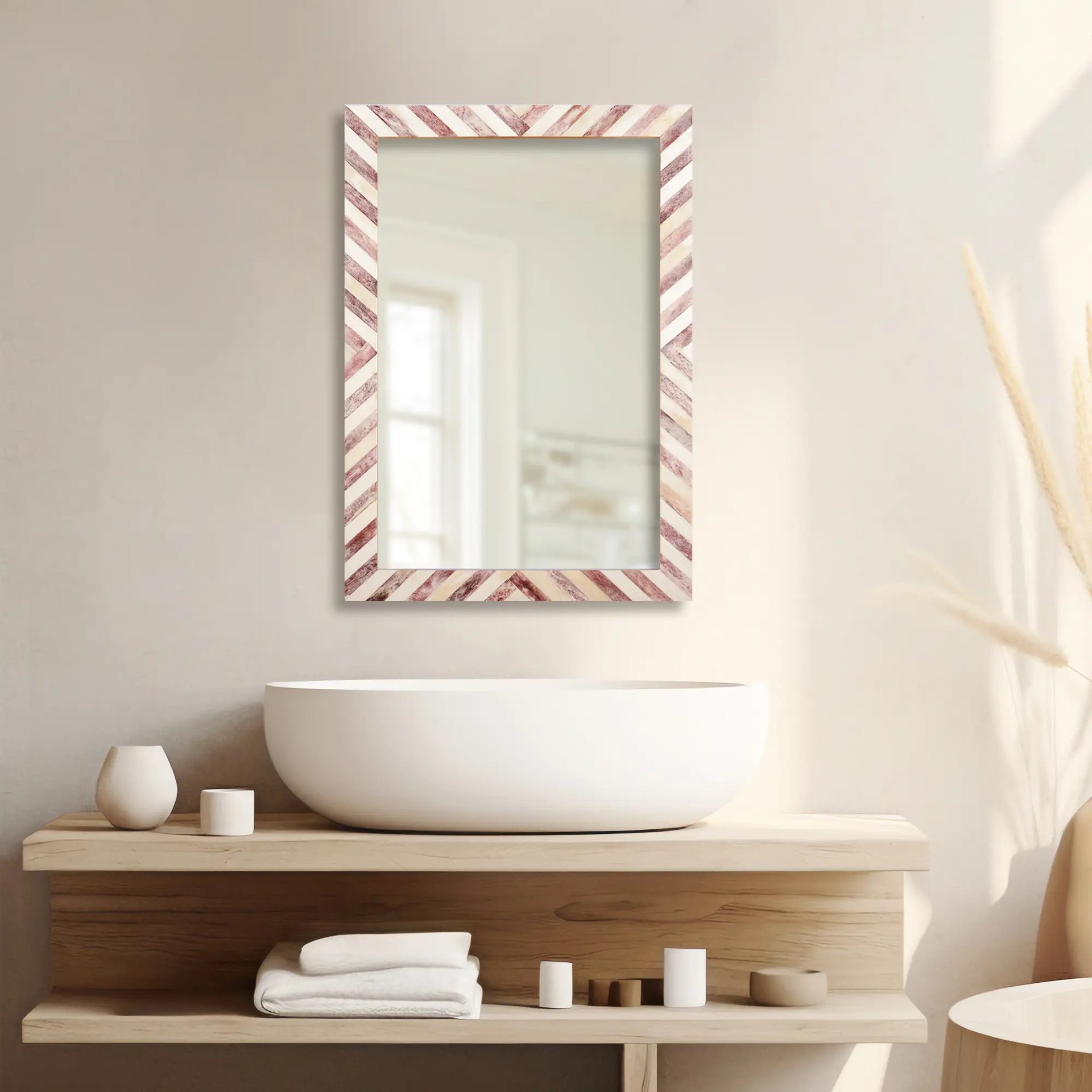 Make To Order Chevron Brown Mirror Bone Inlay Collection in 4 Sizes
