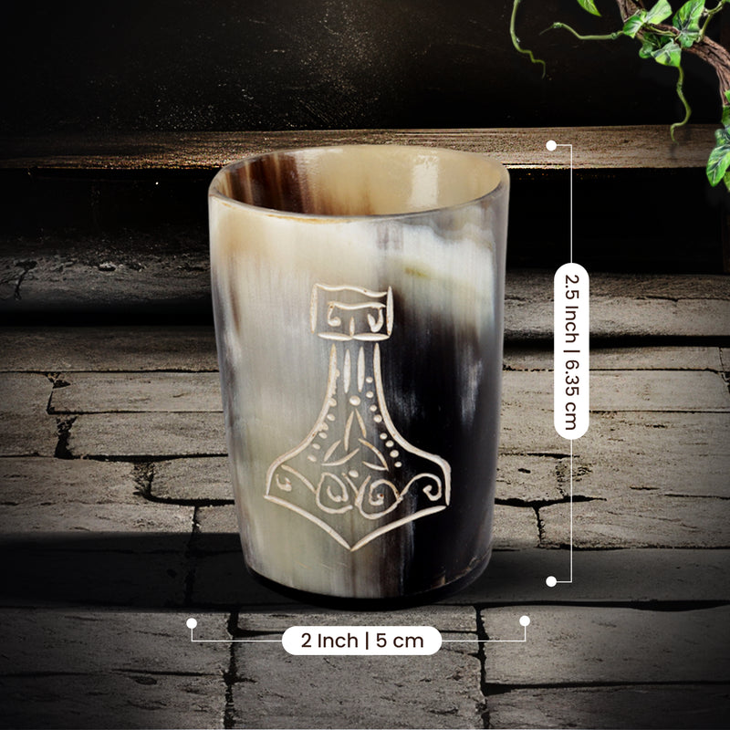 Size Chart for Whiskey Shot Cups Set Nordic Hammer Pattern Real Ox Horn 6.5 oz, Pack 4, 8 & 12