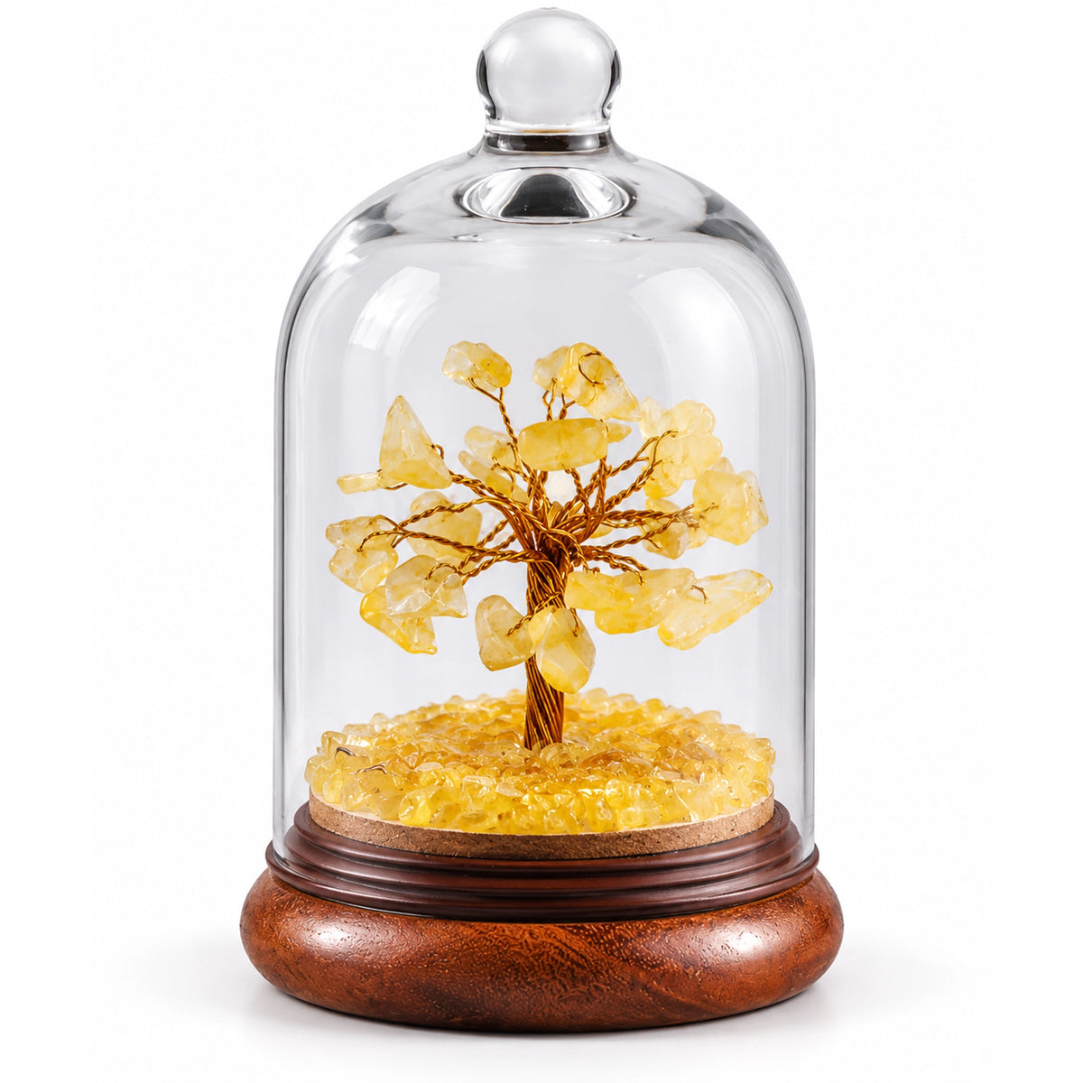 Citrine Stone Tree Decorative Cloche | Natural Stone & Wood