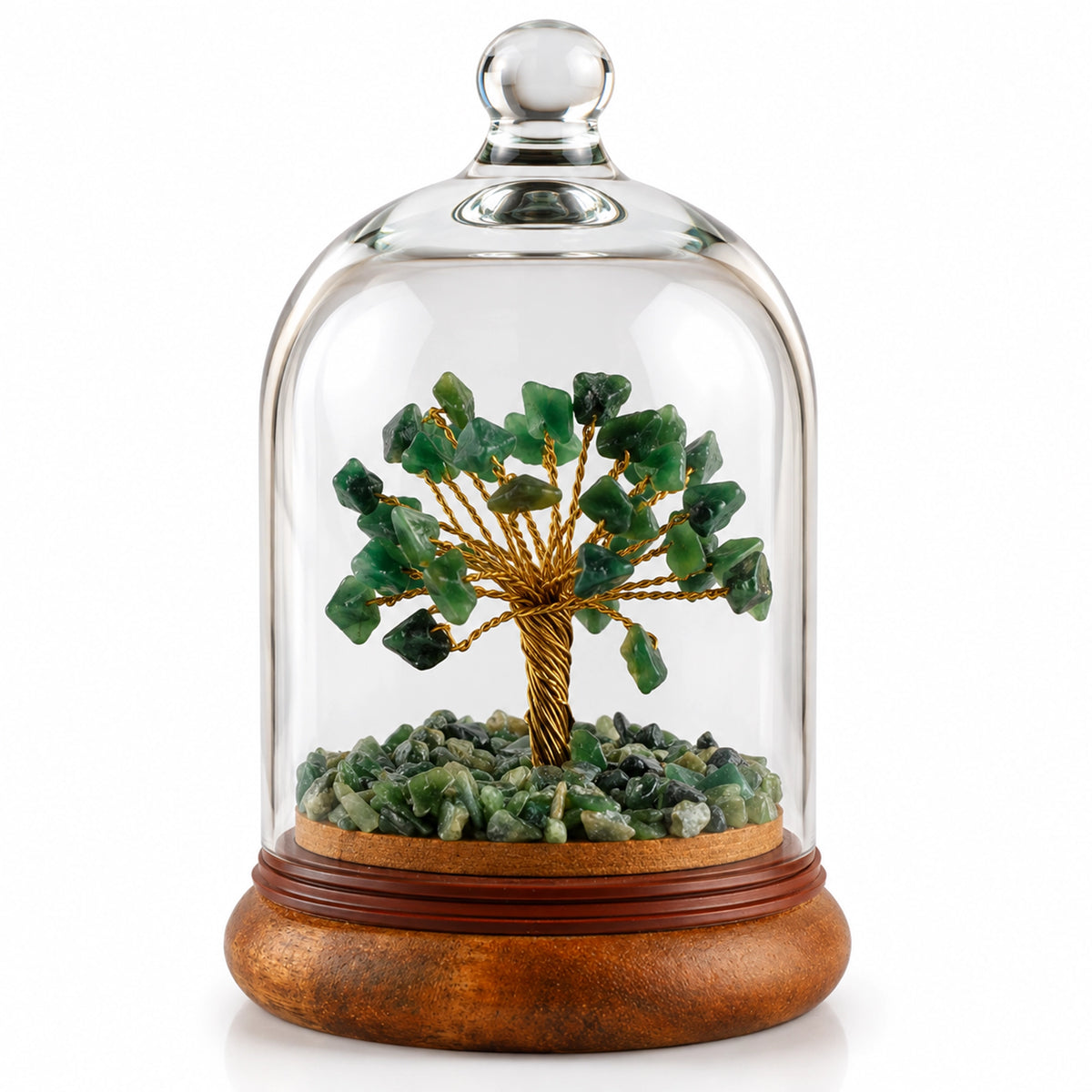 Green Aventurine Stone Tree with Glass Cloche | Handmade Art