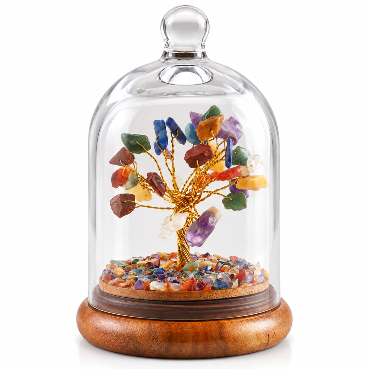 Rainbow Gemstone Tree with Glass Cloche | Handcrafted Decor